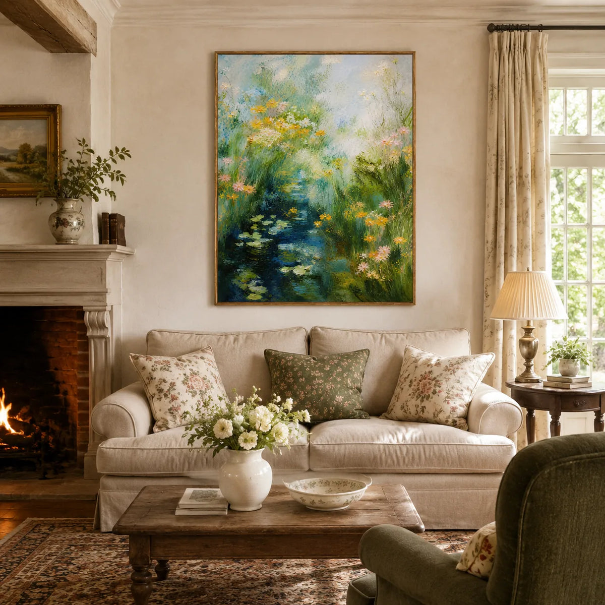 Wildflower Pond Floral Wall Art styled interior scene 2 | Olyrel