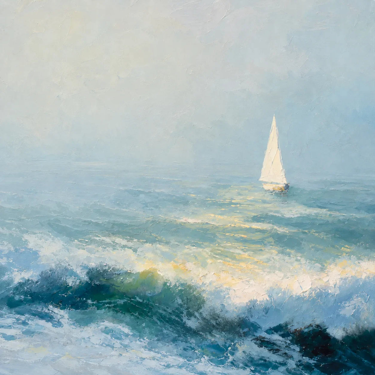Blue Sail Seascape Wall Art artwork view | Olyrel