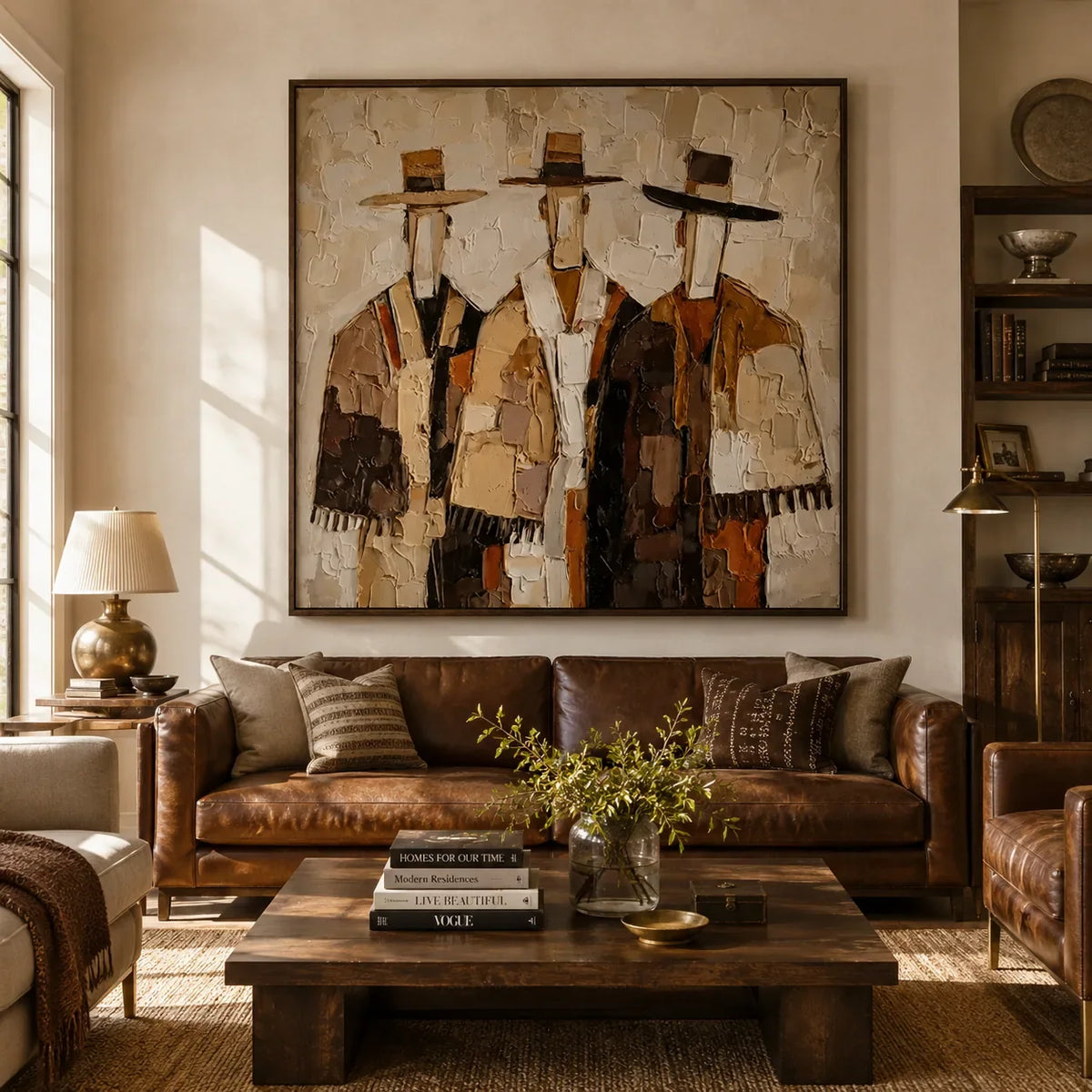 Western Duo Figure Wall Art shown in a calm bedroom setting | Olyrel