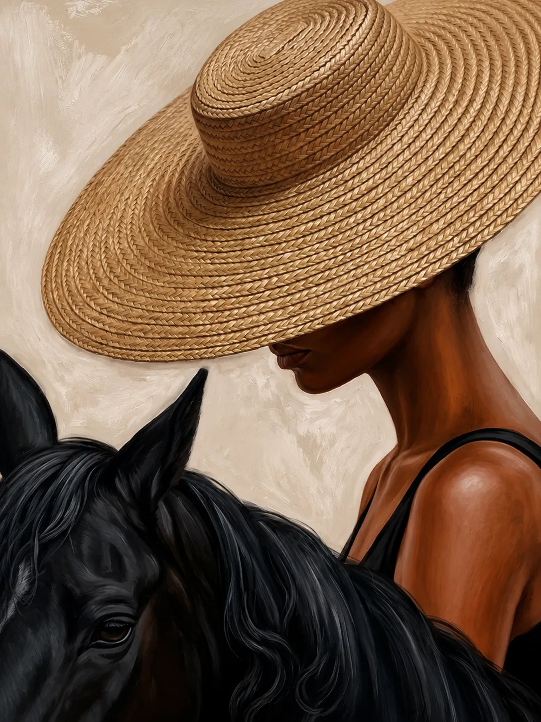 Straw Hat Horsewoman Wall Art artwork view | Olyrel