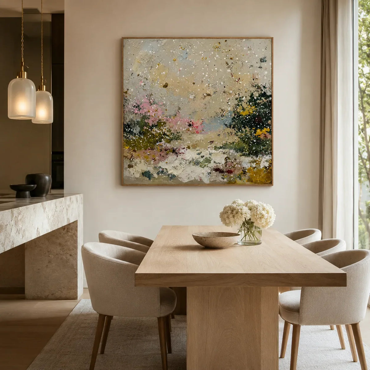 Pastel Snowfall Abstract Wall Art styled interior scene 2 | Olyrel