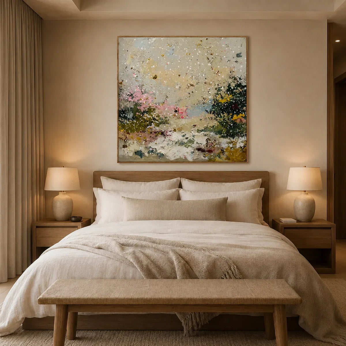 Pastel Snowfall Abstract Wall Art styled interior scene 3 | Olyrel