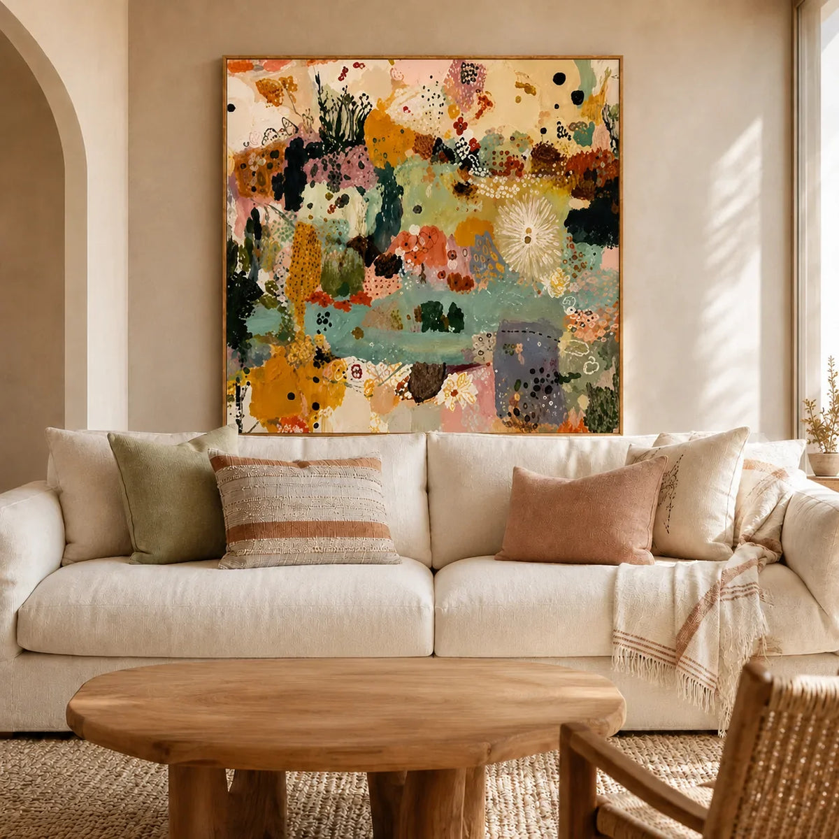 Botanical Patchwork Abstract Wall Art styled interior scene 1 | Olyrel