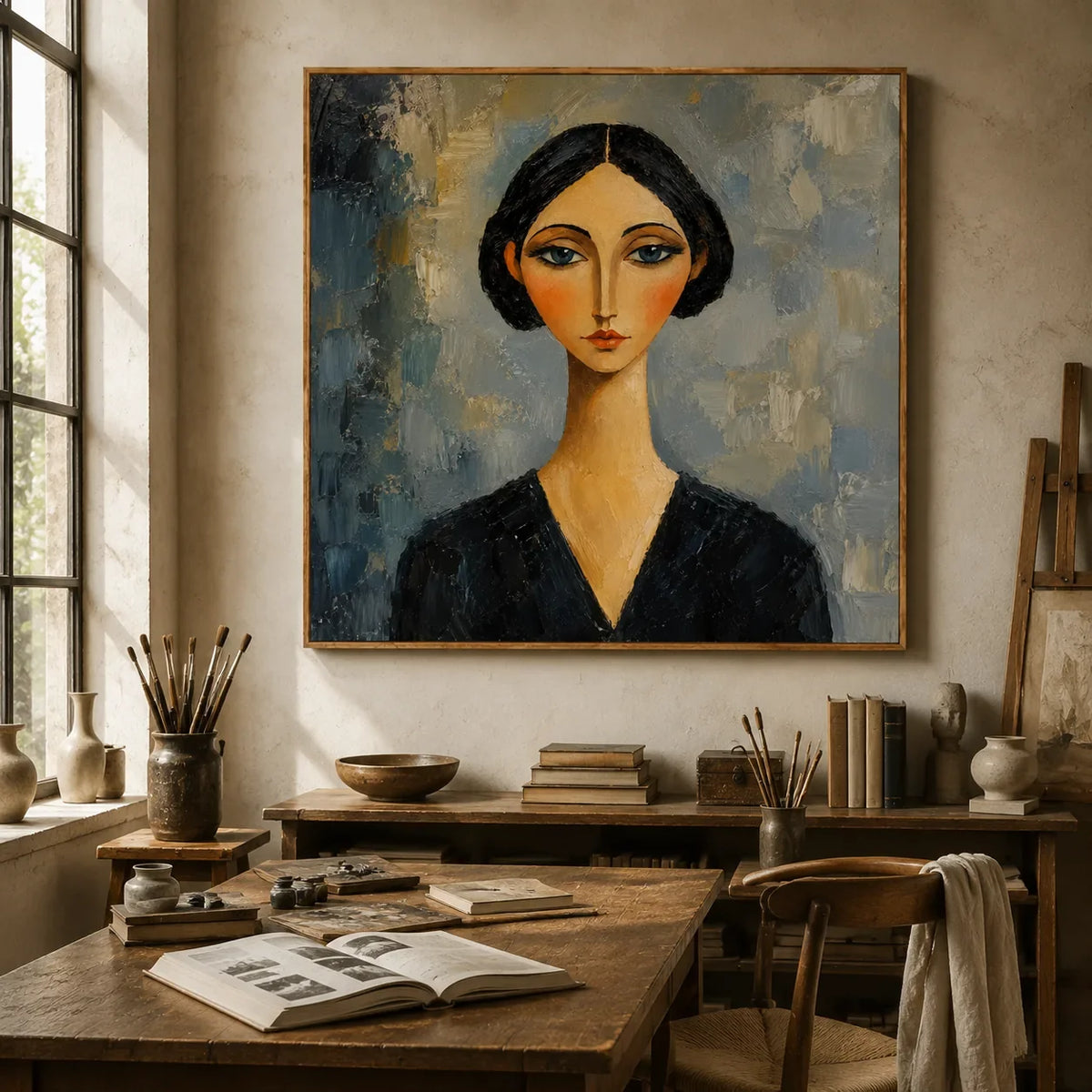 Blue Gaze Portrait Wall Art styled interior scene 3 | Olyrel