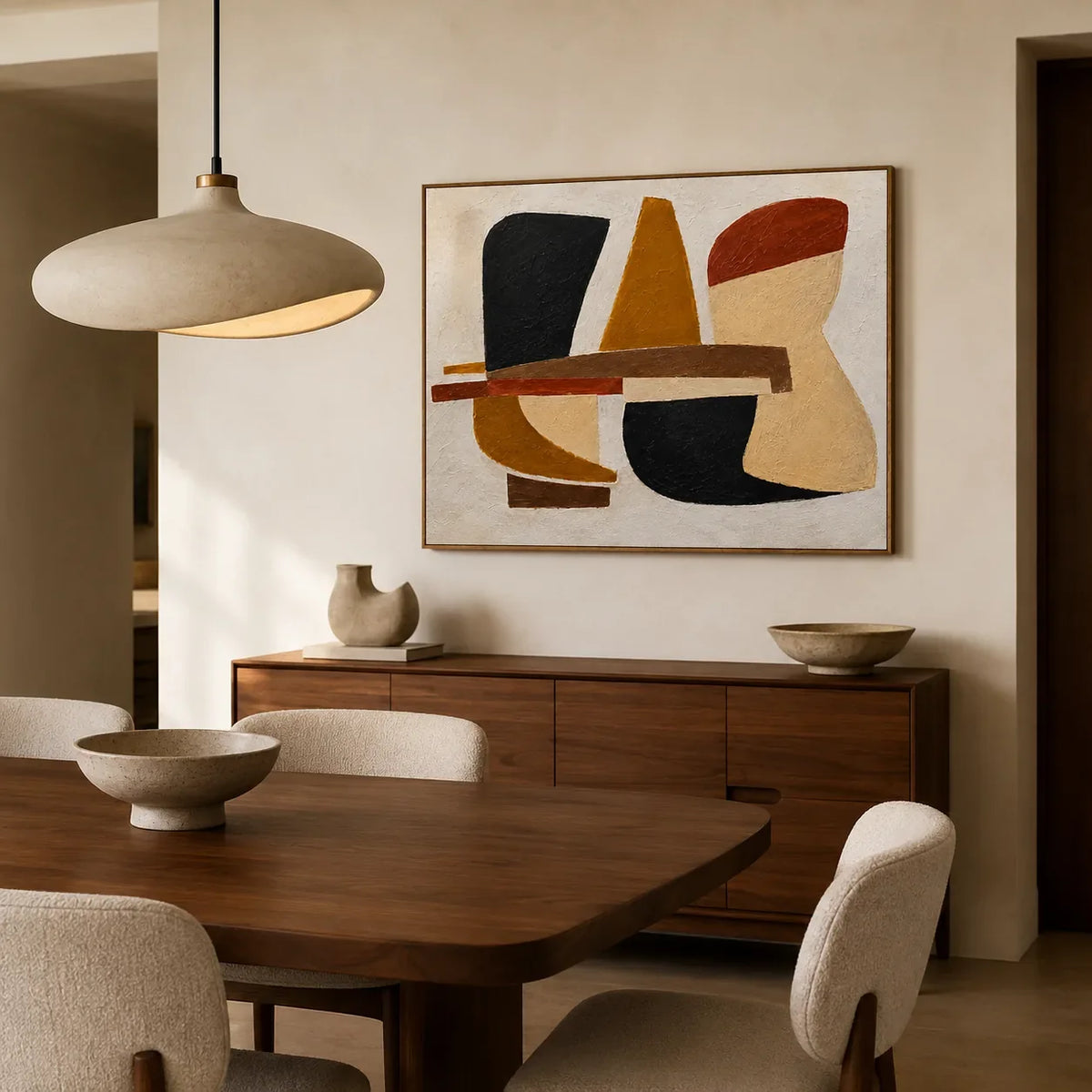 Ochre Balance Abstract Wall Art styled interior scene 3 | Olyrel