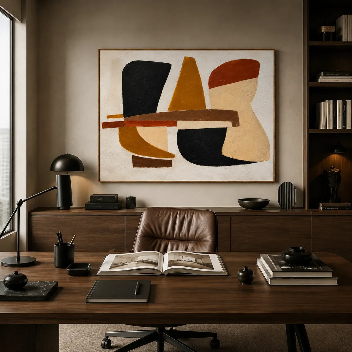 Ochre Balance Abstract Wall Art styled interior scene 4 | Olyrel