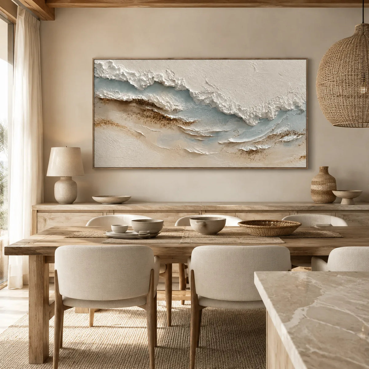 Coastal Drift Textured Wall Art styled interior scene 4 | Olyrel