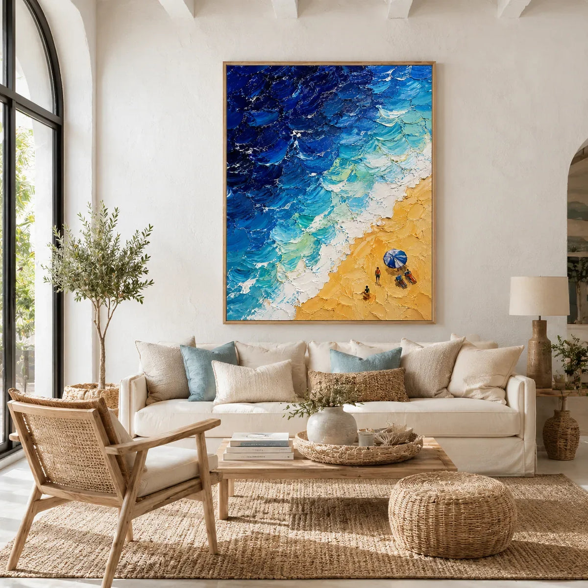 Beach Wave Ocean Wall Art styled in a modern living room | Olyrel