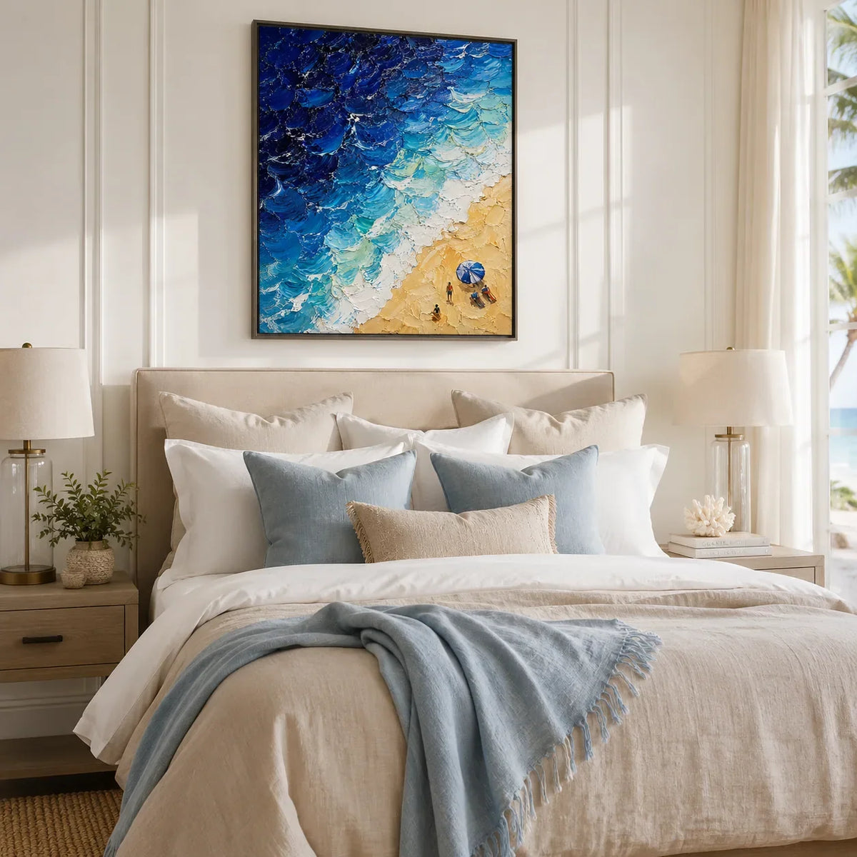Beach Wave Ocean Wall Art displayed above a sofa in a neutral interior | Olyrel