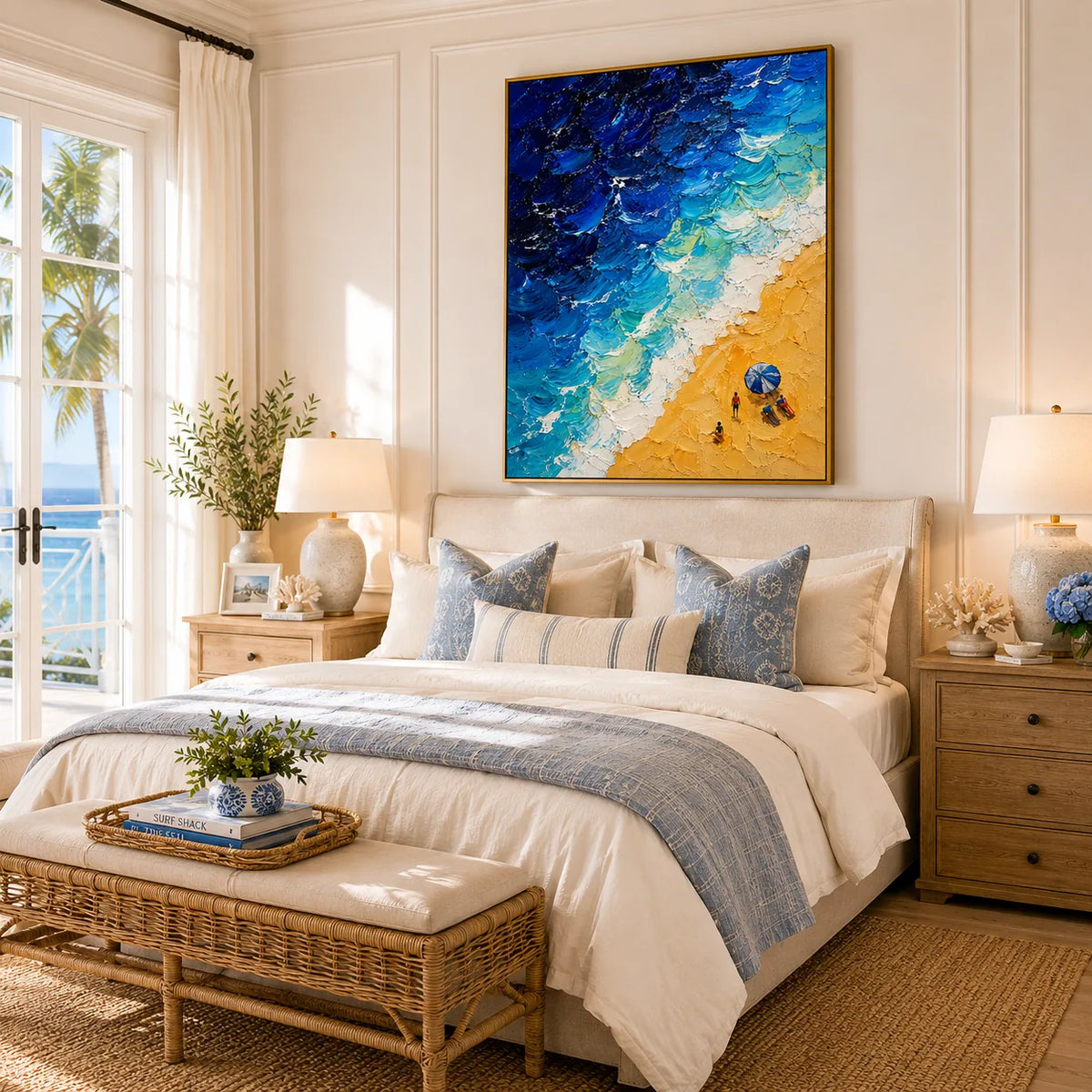 Beach Wave Ocean Wall Art displayed in a bright dining room | Olyrel