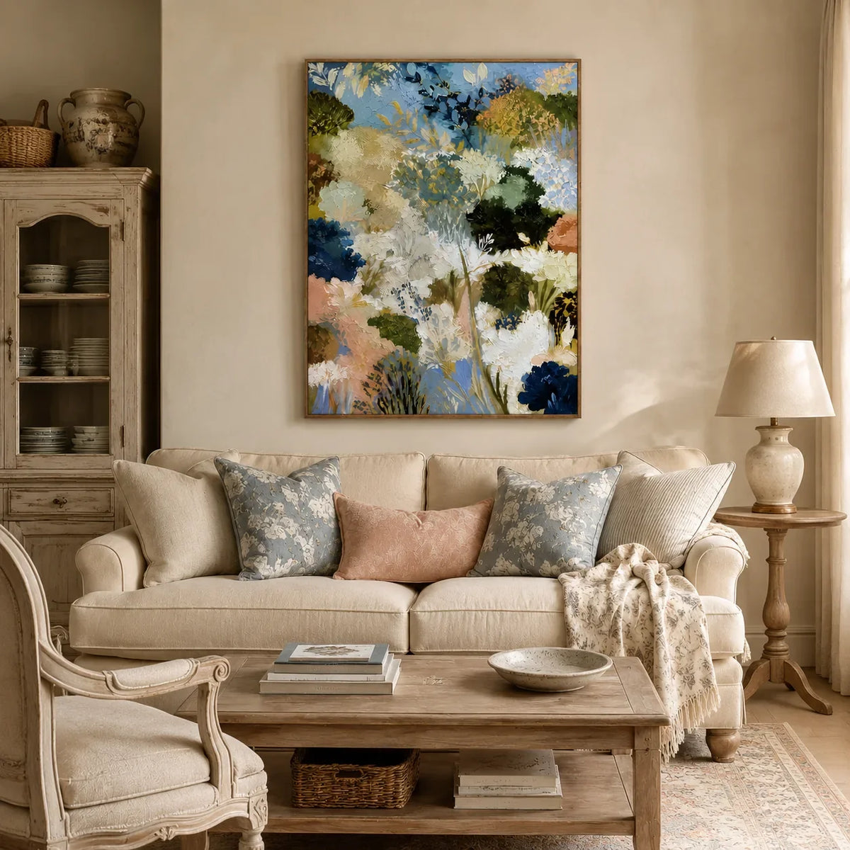 Blue Garden Floral Wall Art styled interior scene 1 | Olyrel
