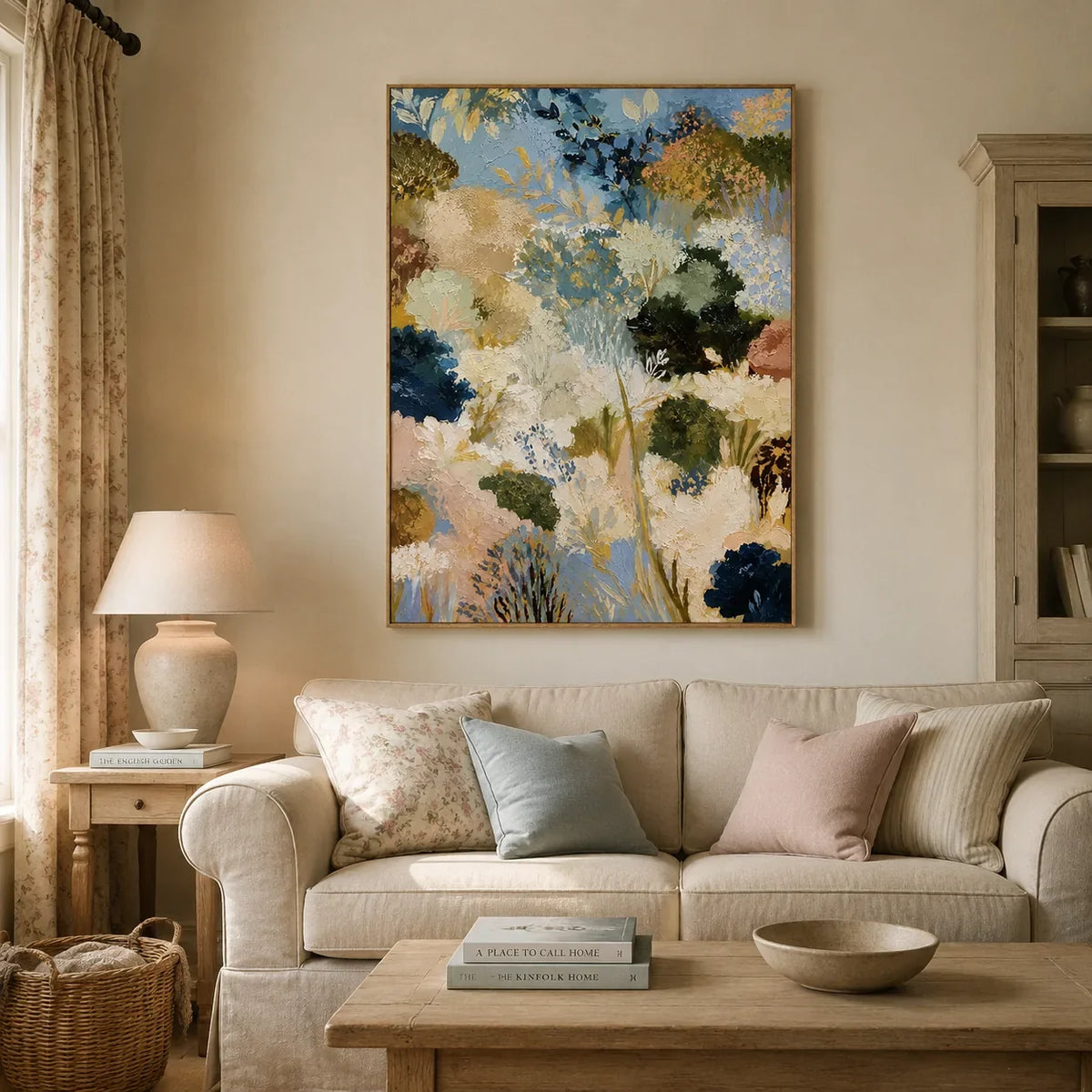 Blue Garden Floral Wall Art styled interior scene 2 | Olyrel