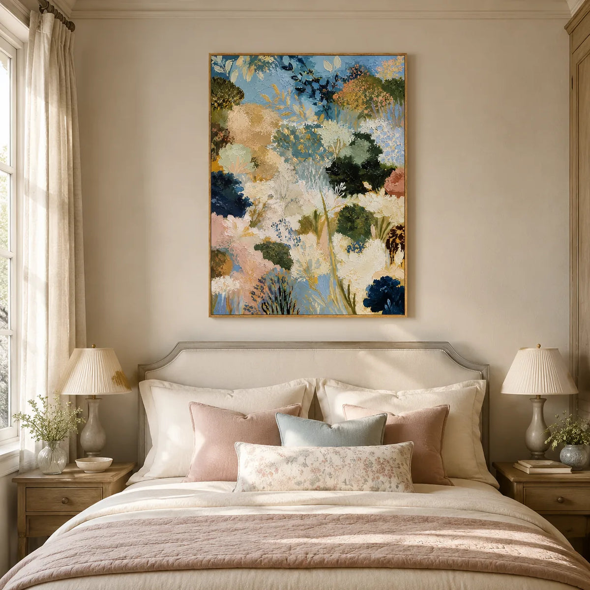 Blue Garden Floral Wall Art styled interior scene 3 | Olyrel