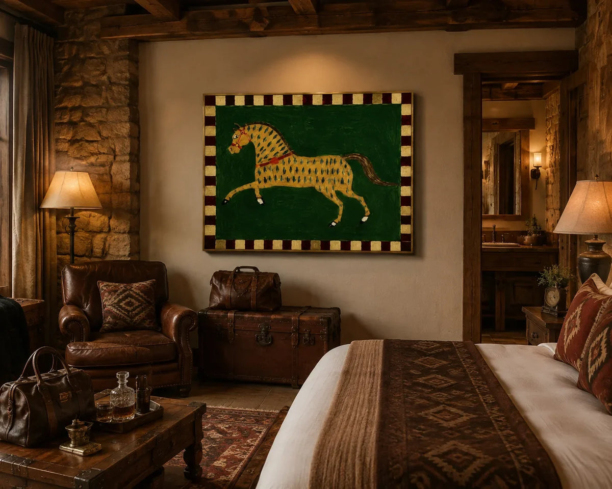 Checkered Horse Folk Wall Art styled interior scene 4 | Olyrel