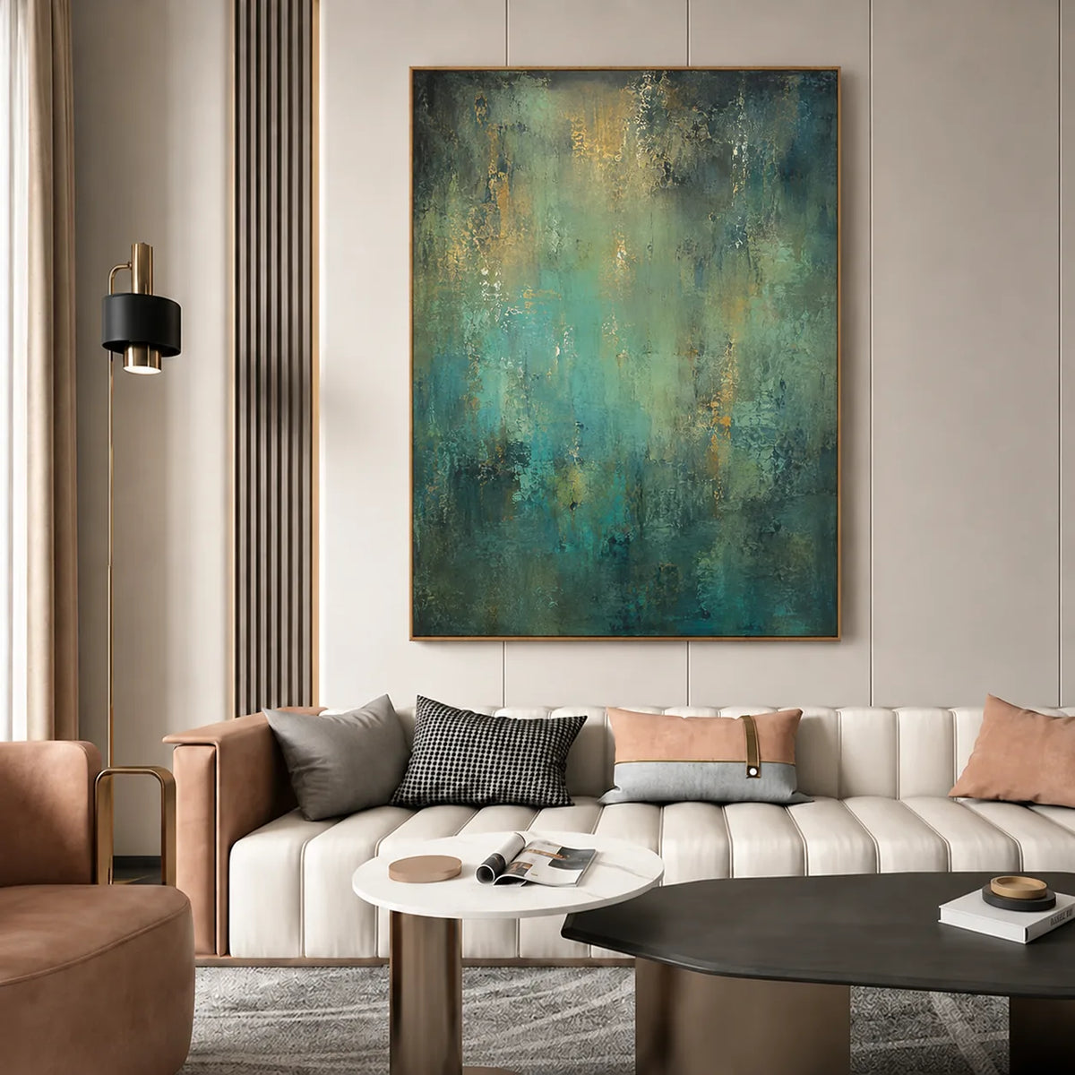 Aqua Patina Abstract Wall Art styled interior scene 2 | Olyrel