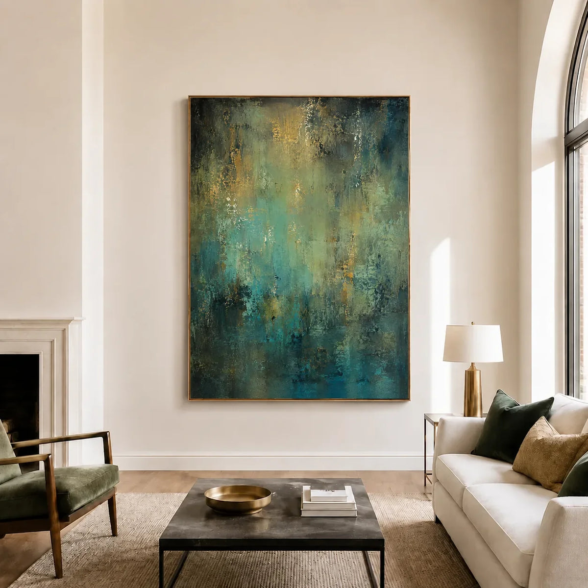 Aqua Patina Abstract Wall Art styled interior scene 5 | Olyrel