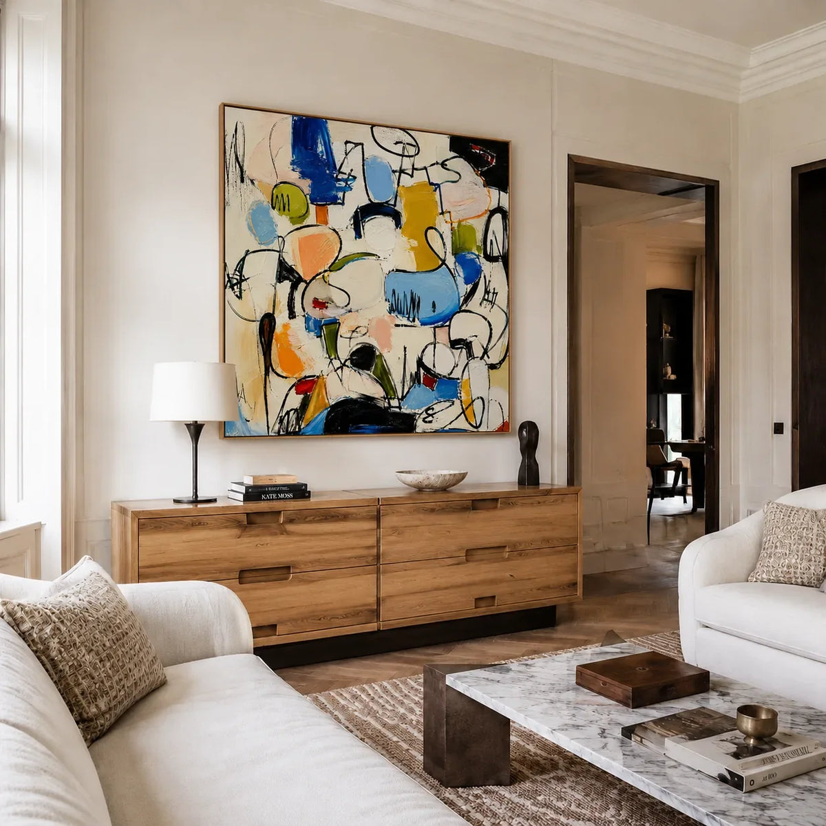 Confetti Line Abstract Wall Art styled interior scene 2 | Olyrel