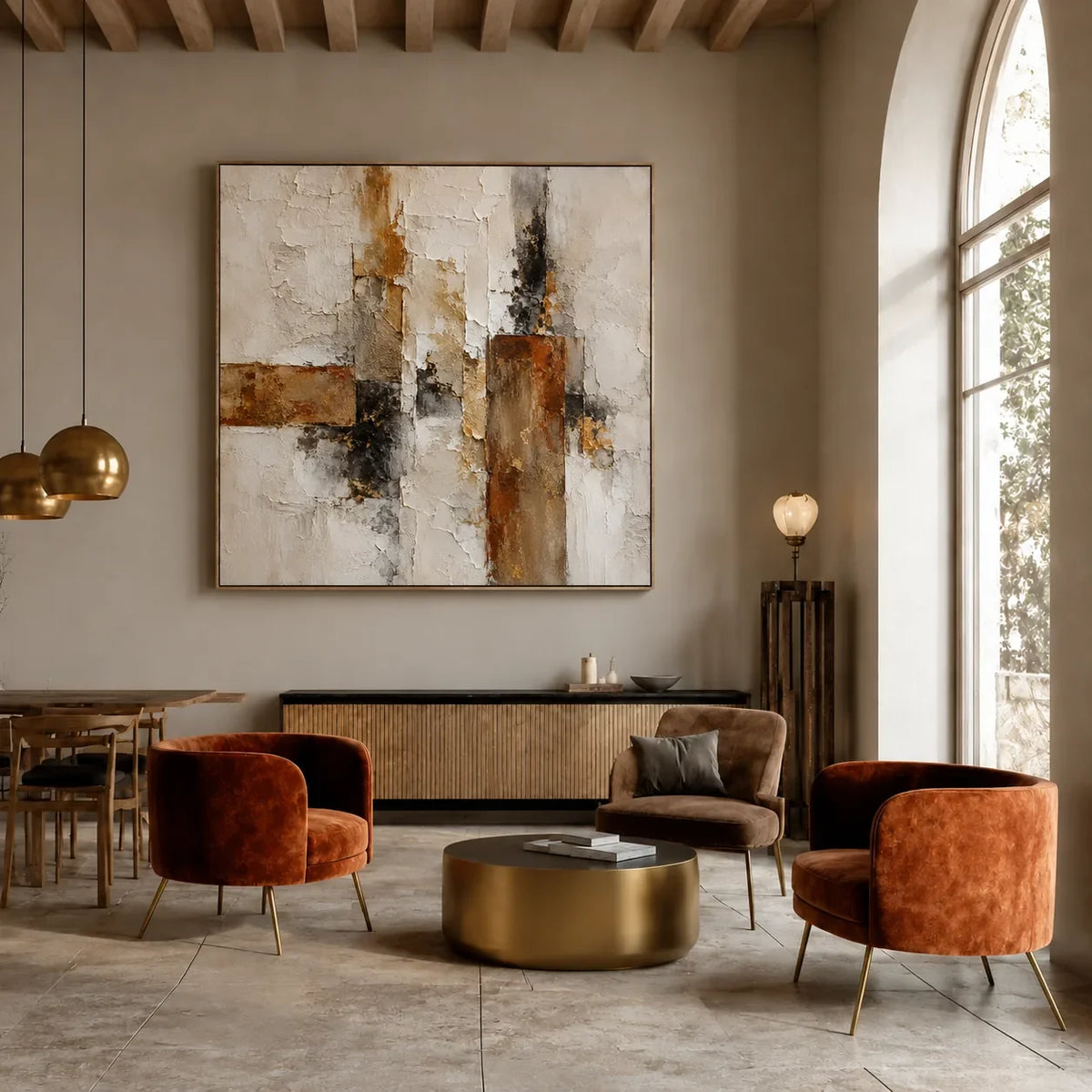 Gilded Structure Abstract Wall Art styled interior scene 1 | Olyrel