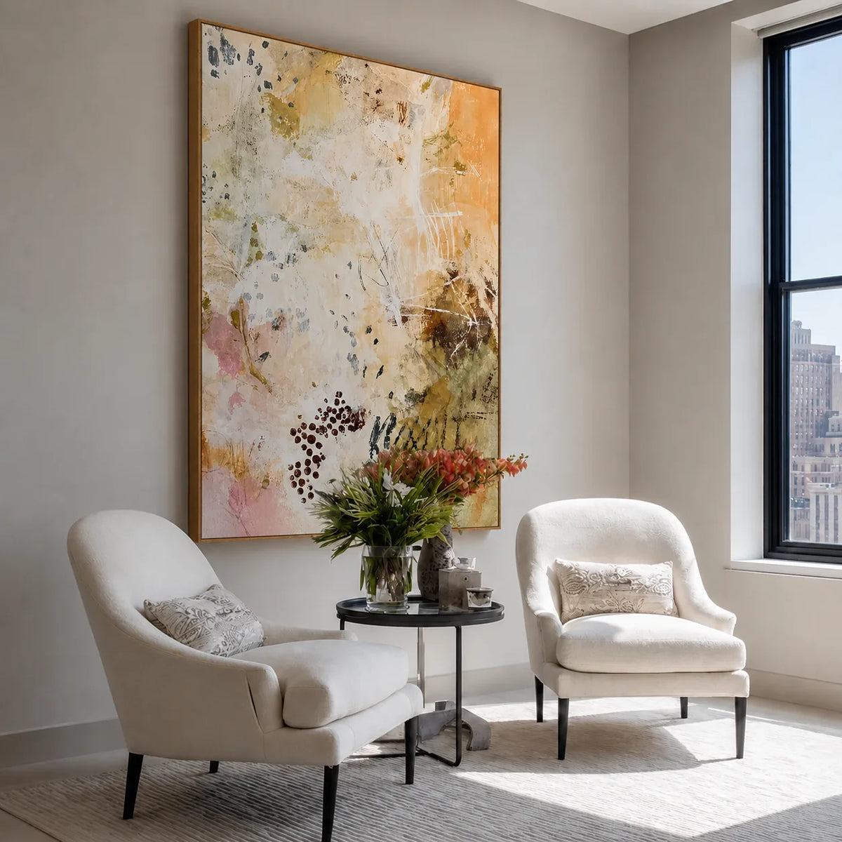 Blush Scatter Abstract Wall Art styled interior scene 1 | Olyrel