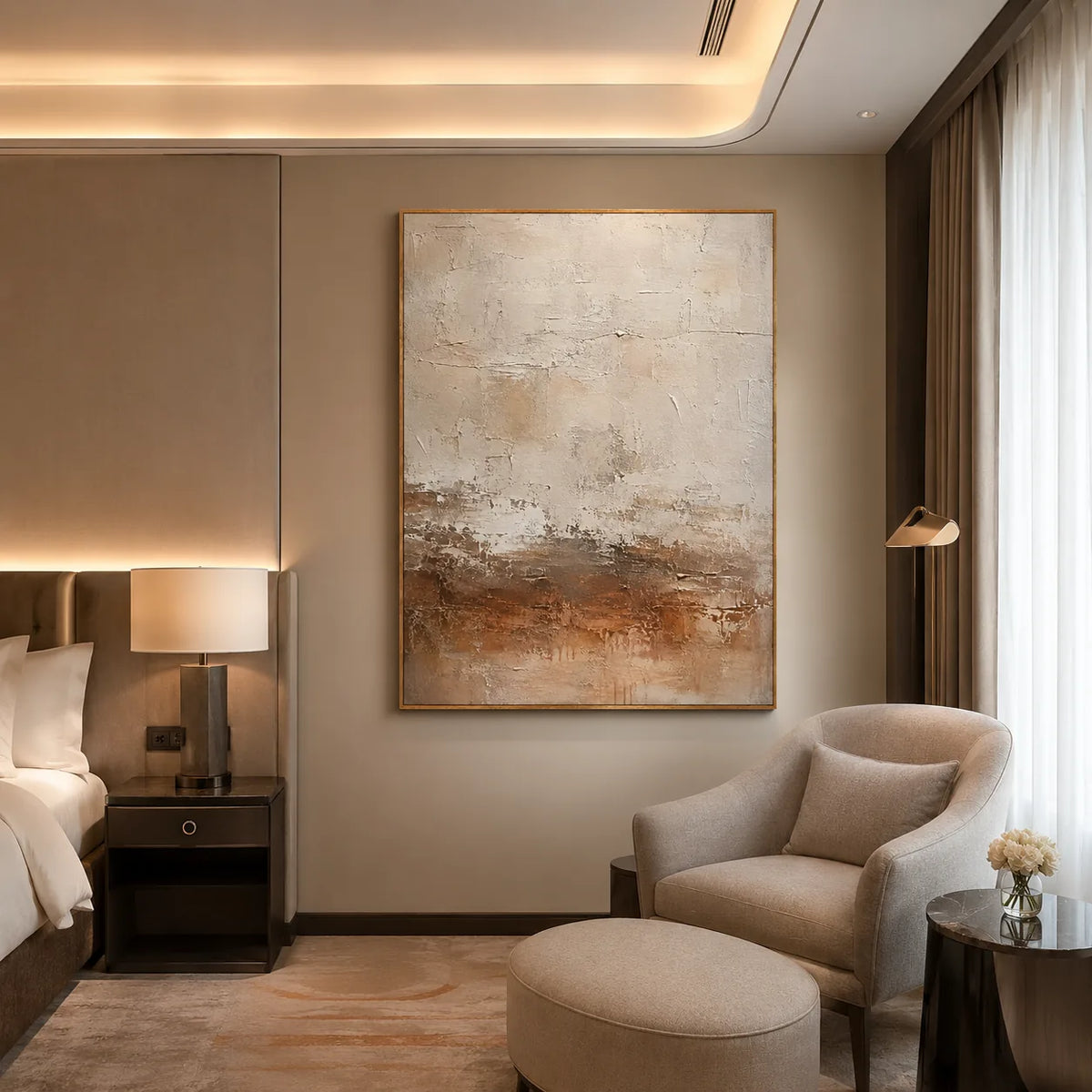 Copper Horizon Abstract Wall Art styled interior scene 4 | Olyrel