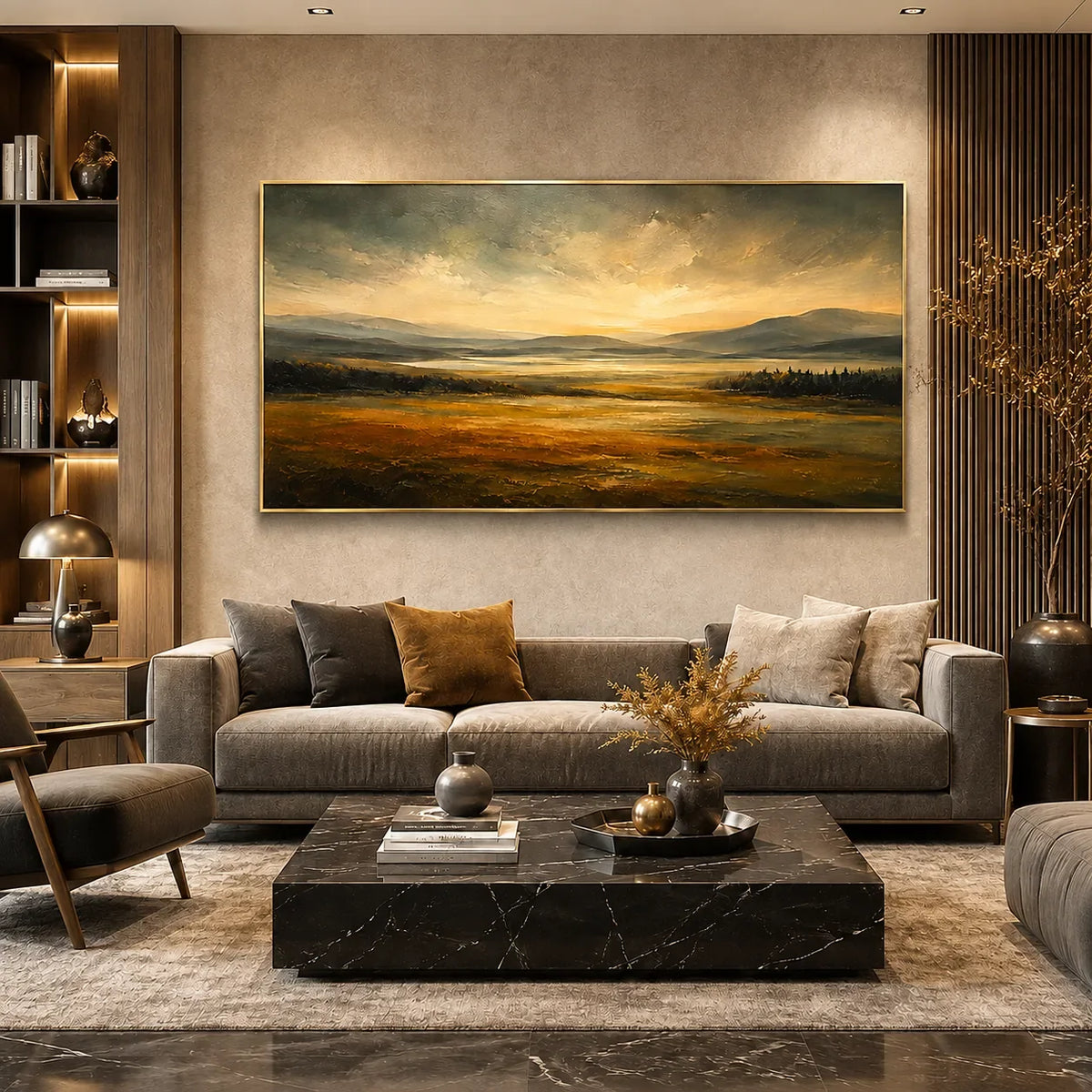 Amber Estuary Landscape Wall Art styled interior scene 3 | Olyrel