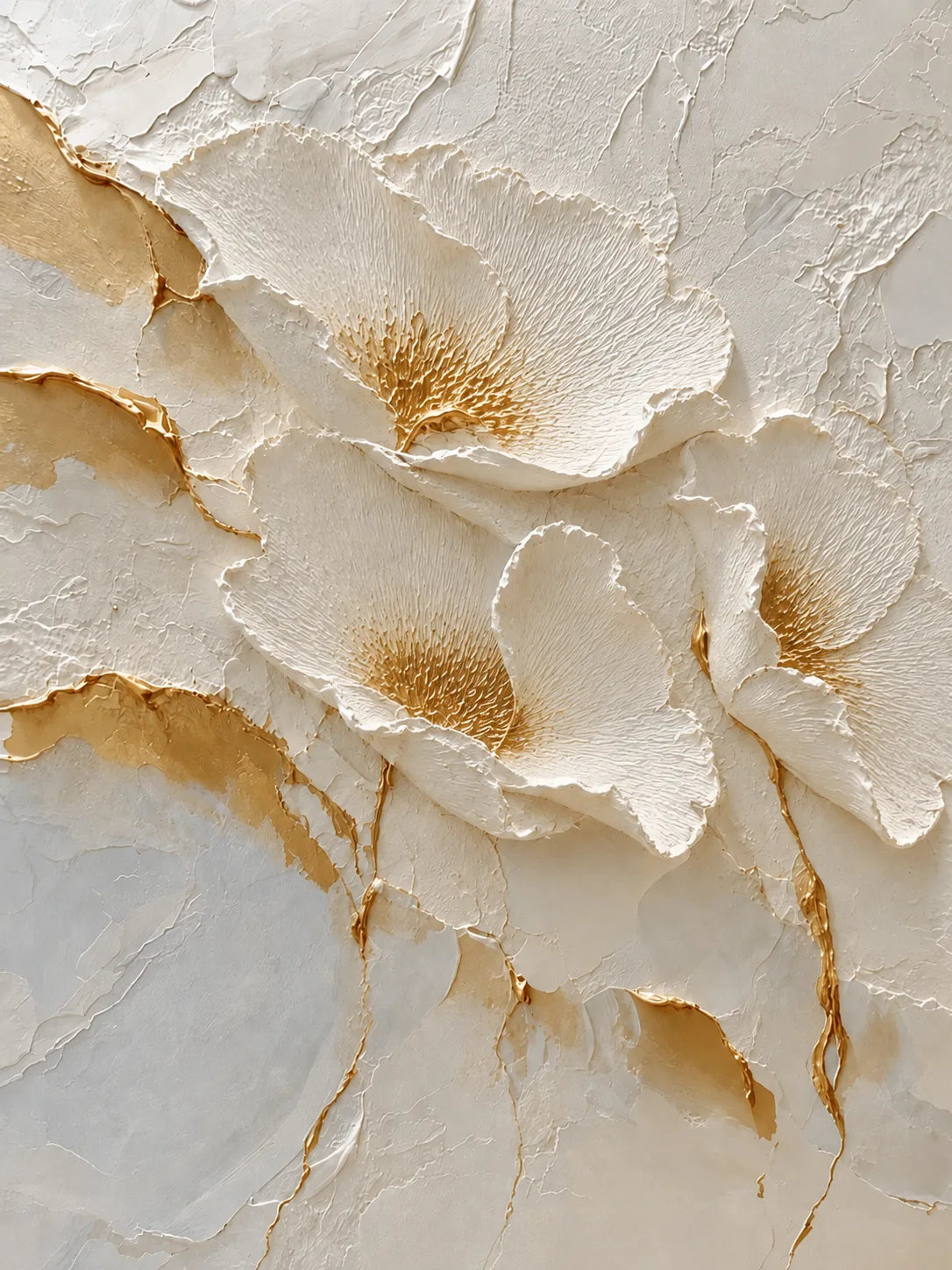 Ivory Poppies Relief Wall Art artwork view | Olyrel