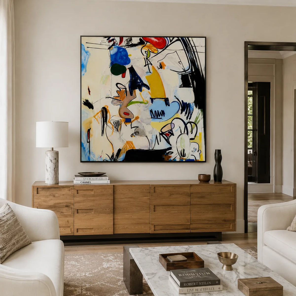 Chromatic Scribble Abstract Wall Art styled interior scene 1 | Olyrel