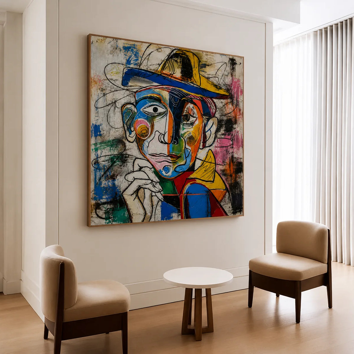 Chromatic Hat Portrait Wall Art styled interior scene 2 | Olyrel