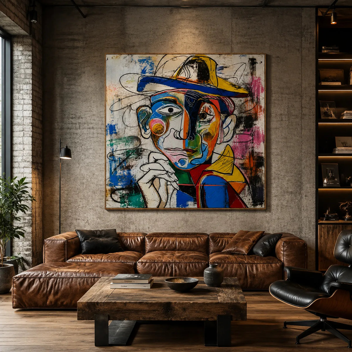 Chromatic Hat Portrait Wall Art styled interior scene 3 | Olyrel