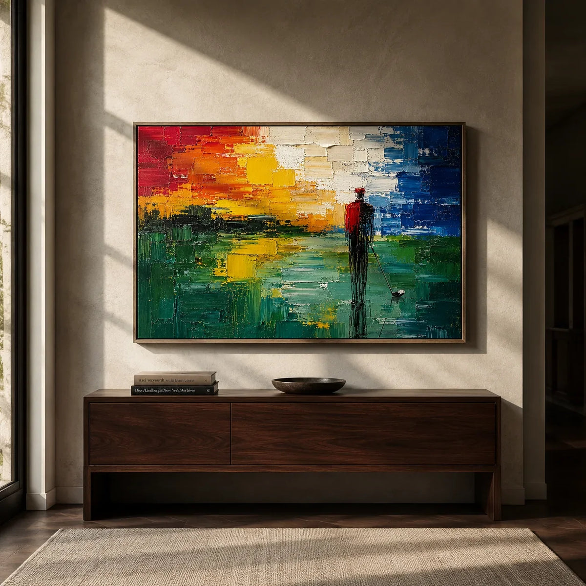 Sunset Pier Ocean Wall Art displayed above a sofa in a neutral interior | Olyrel