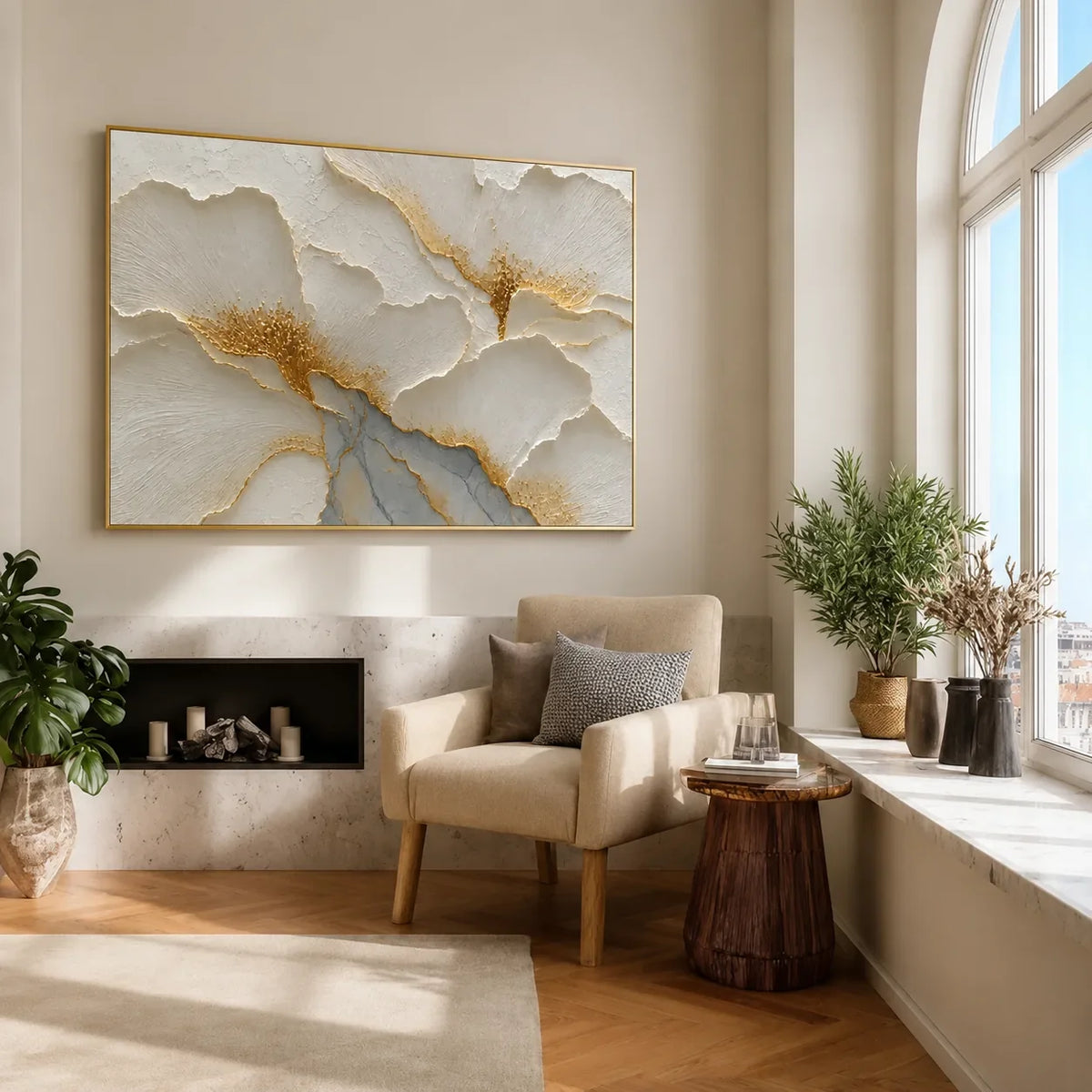 Golden Poppies Relief Wall Art styled interior scene 1 | Olyrel