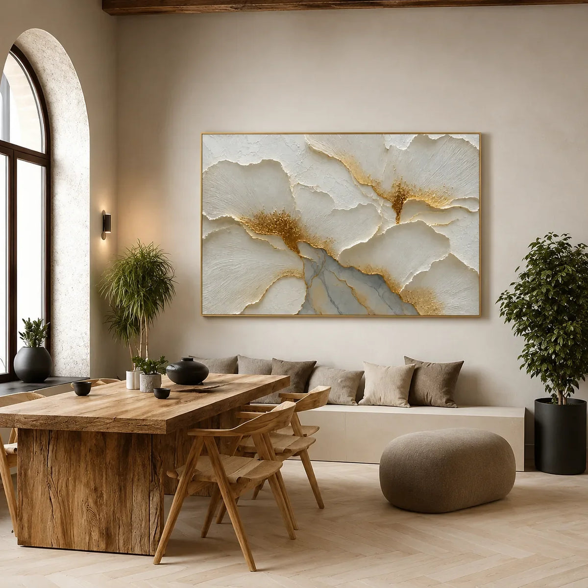 Golden Poppies Relief Wall Art styled interior scene 2 | Olyrel