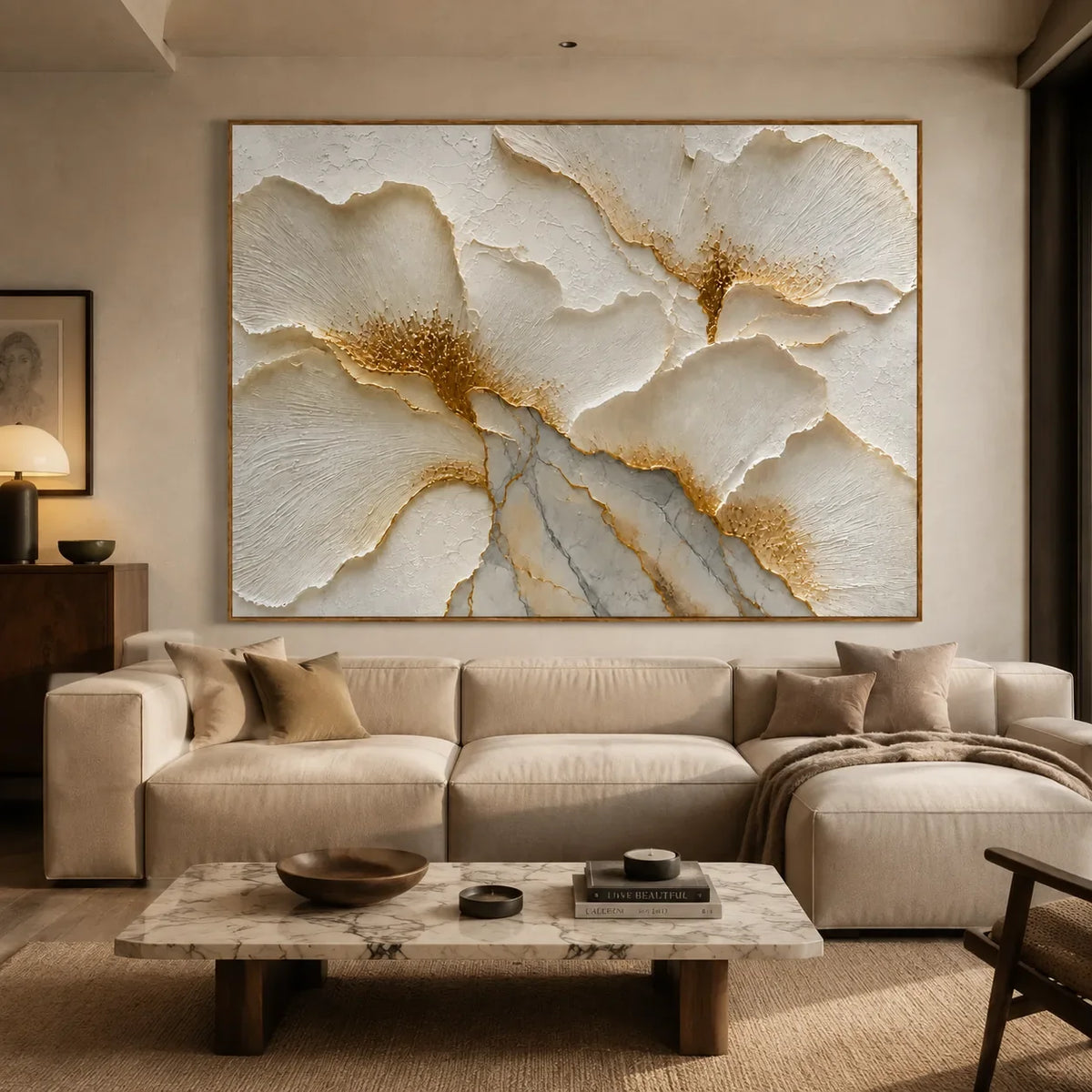 Golden Poppies Relief Wall Art styled interior scene 5 | Olyrel