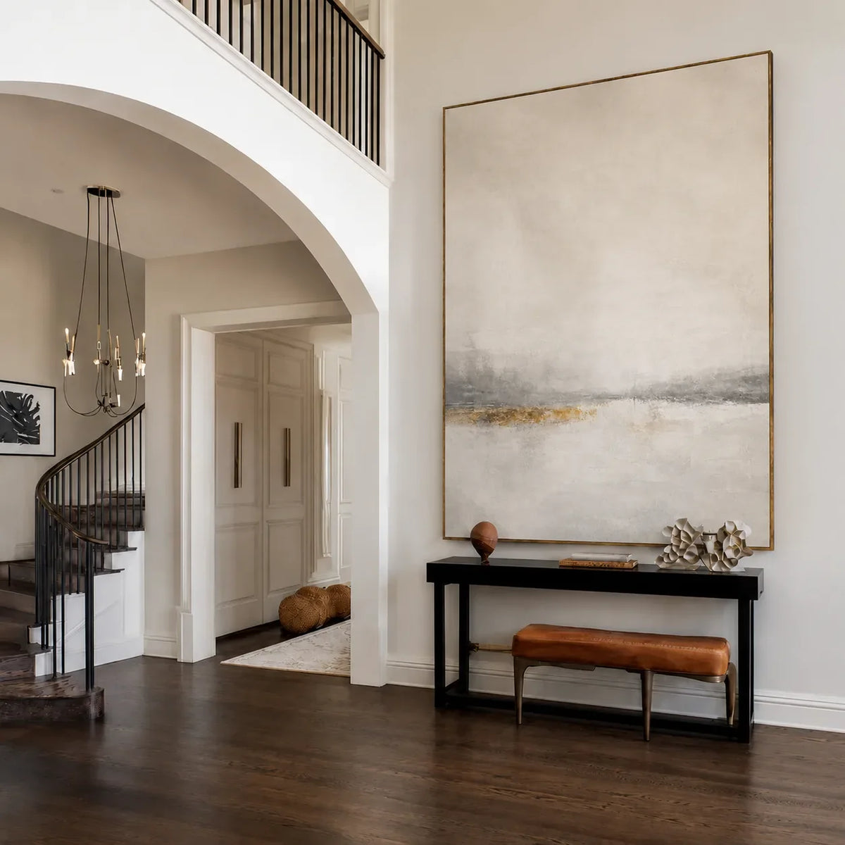 Quiet Gold Horizon Abstract Wall Art styled interior scene 5 | Olyrel