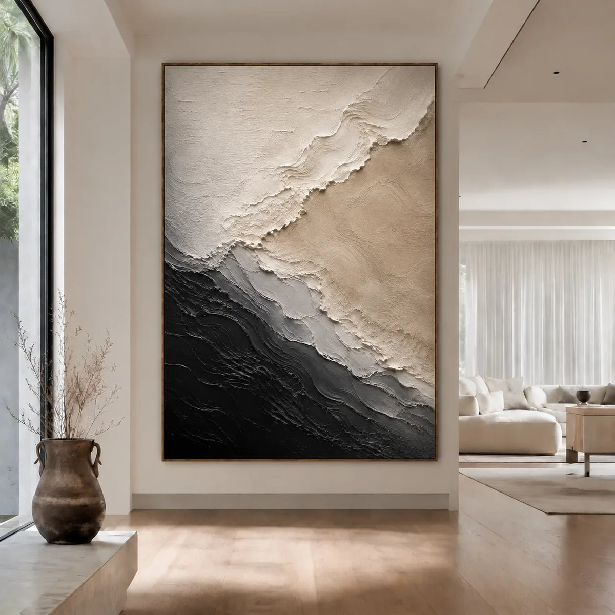 Monochrome Drift Textured Wall Art styled interior scene 3 | Olyrel