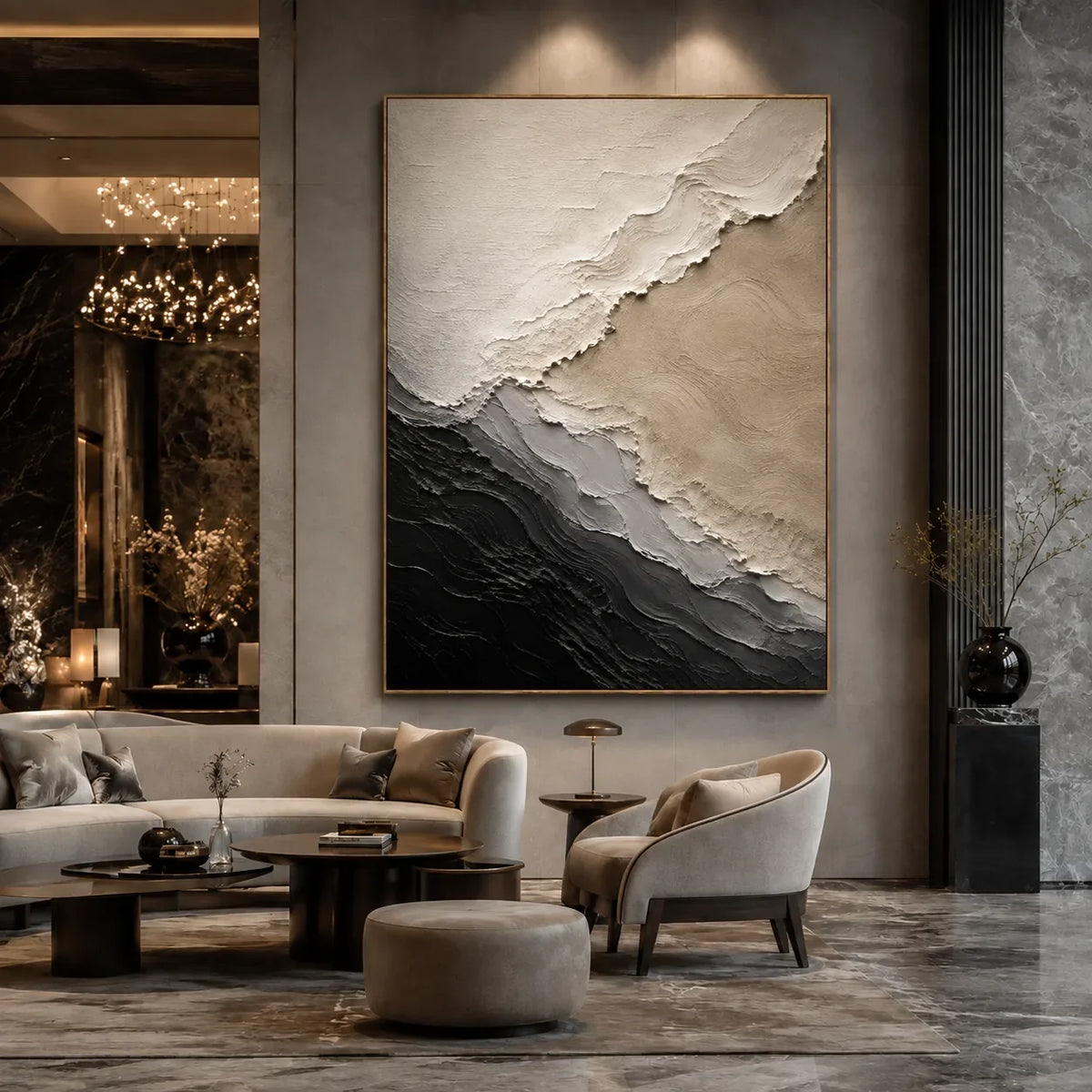 Monochrome Drift Textured Wall Art styled interior scene 4 | Olyrel