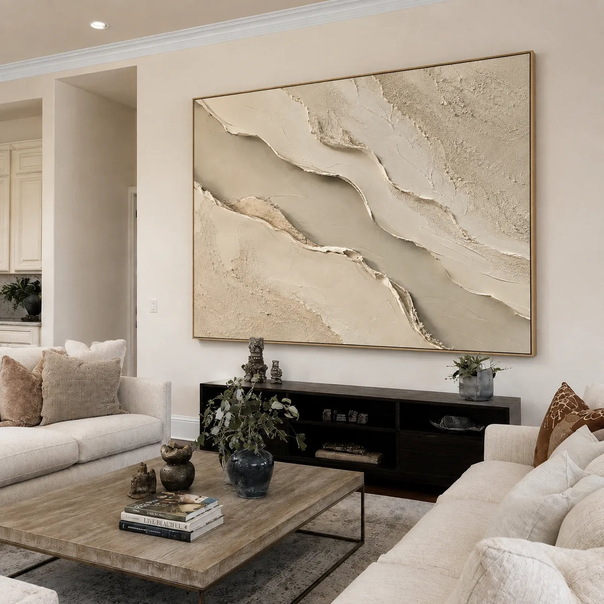 Ivory Rift Textured Wall Art styled interior scene 2 | Olyrel