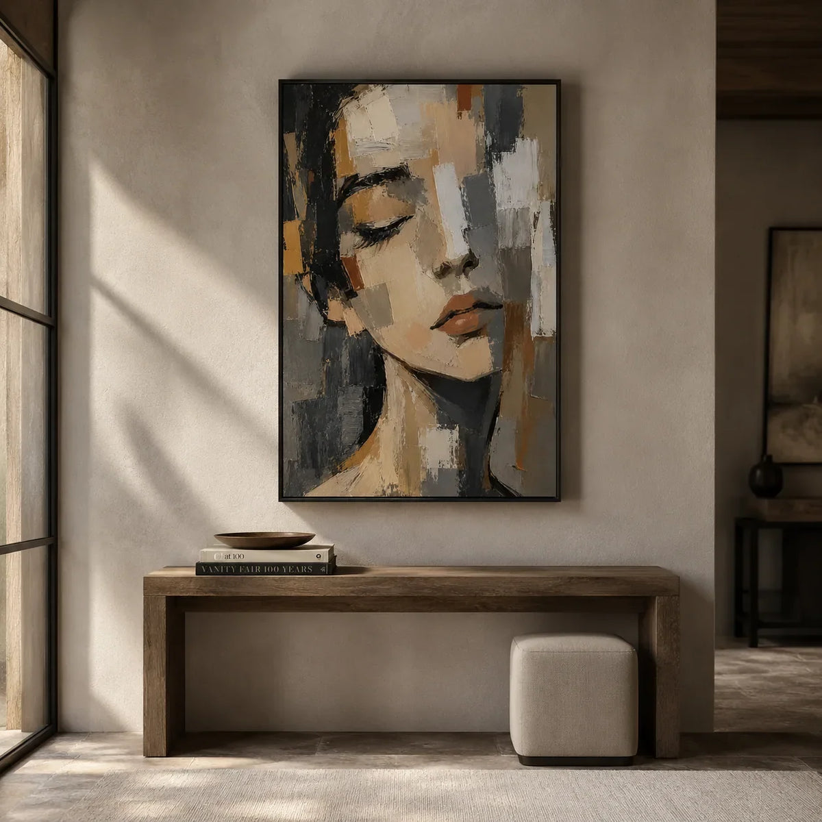 Soft Gaze Portrait Wall Art displayed above a sofa in a neutral interior | Olyrel