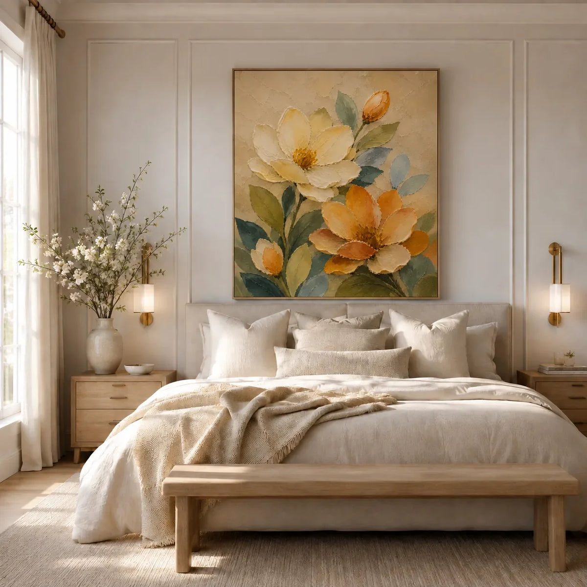 Apricot Bloom Floral Wall Art styled interior scene 4 | Olyrel