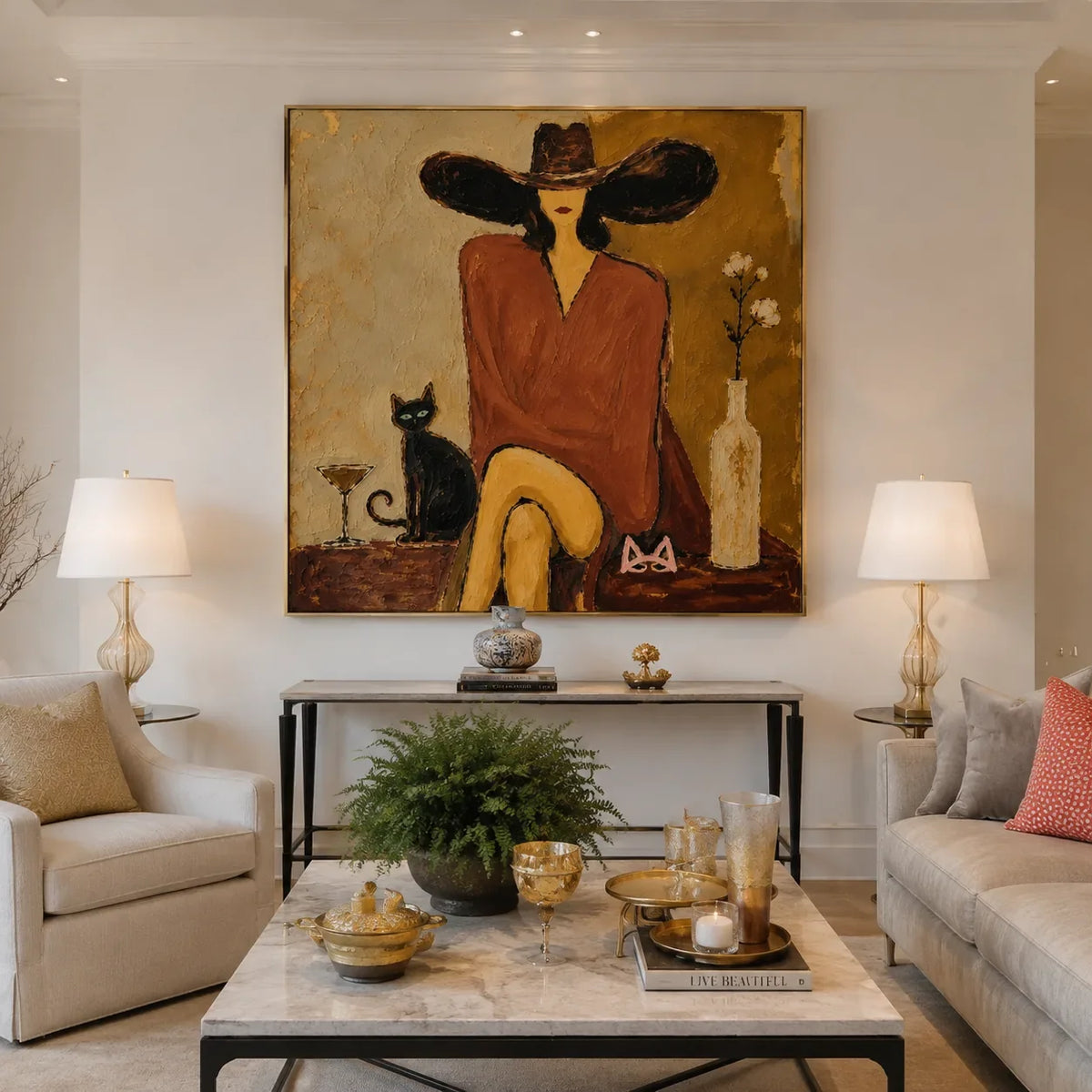 Burgundy Hat Figure Wall Art styled interior scene 5 | Olyrel