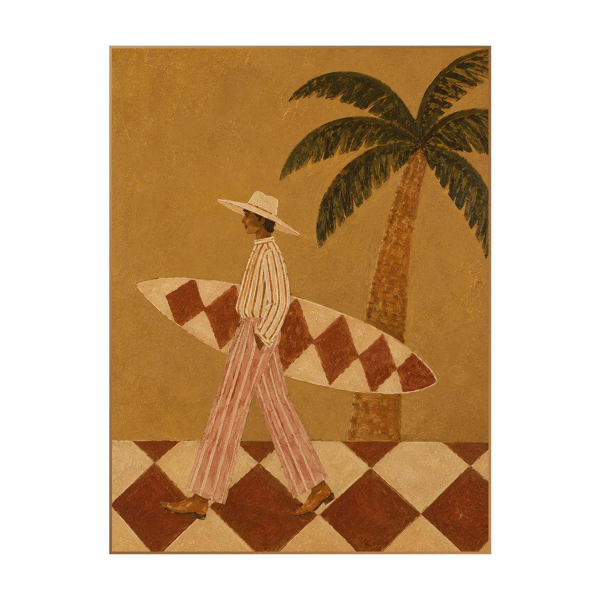 Golden Palm Surfer Wall Art | Olyrel