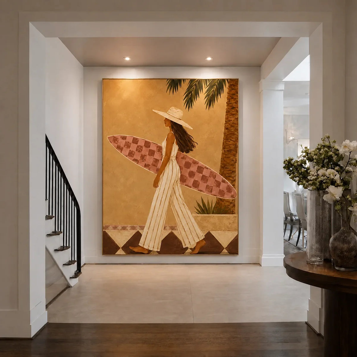 Golden Palm Surfer Wall Art styled interior scene 5 | Olyrel