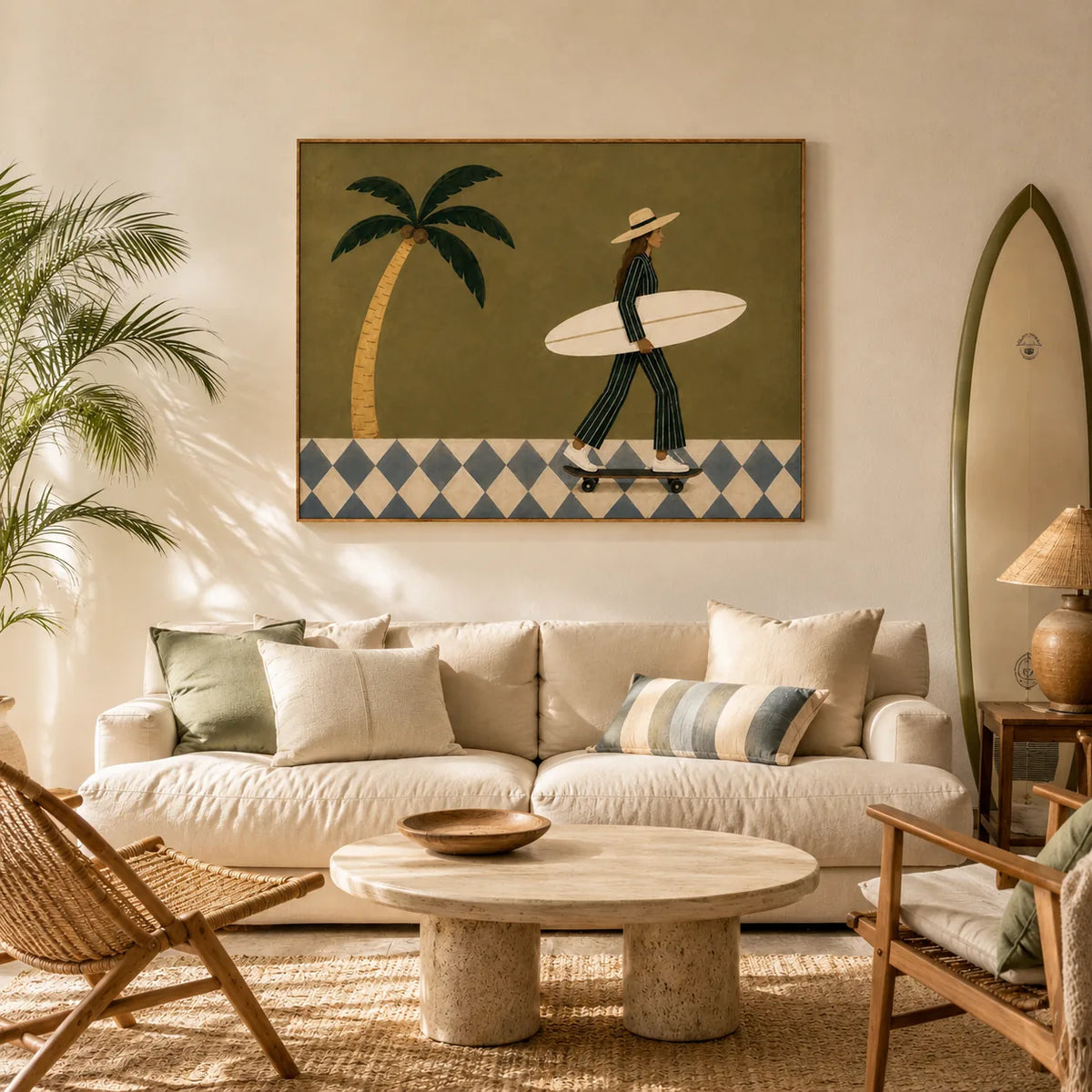 Olive Surfer Figure Wall Art styled interior scene 5 | Olyrel