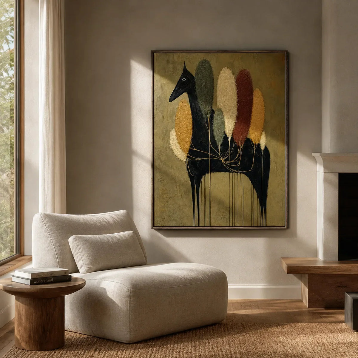 Midnight Grove Horse Wall Art displayed in a bright dining room | Olyrel