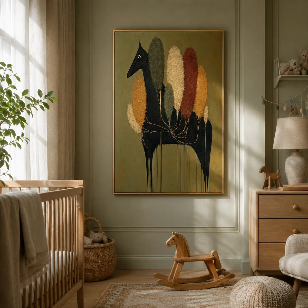 Midnight Grove Horse Wall Art shown in a quiet home office | Olyrel