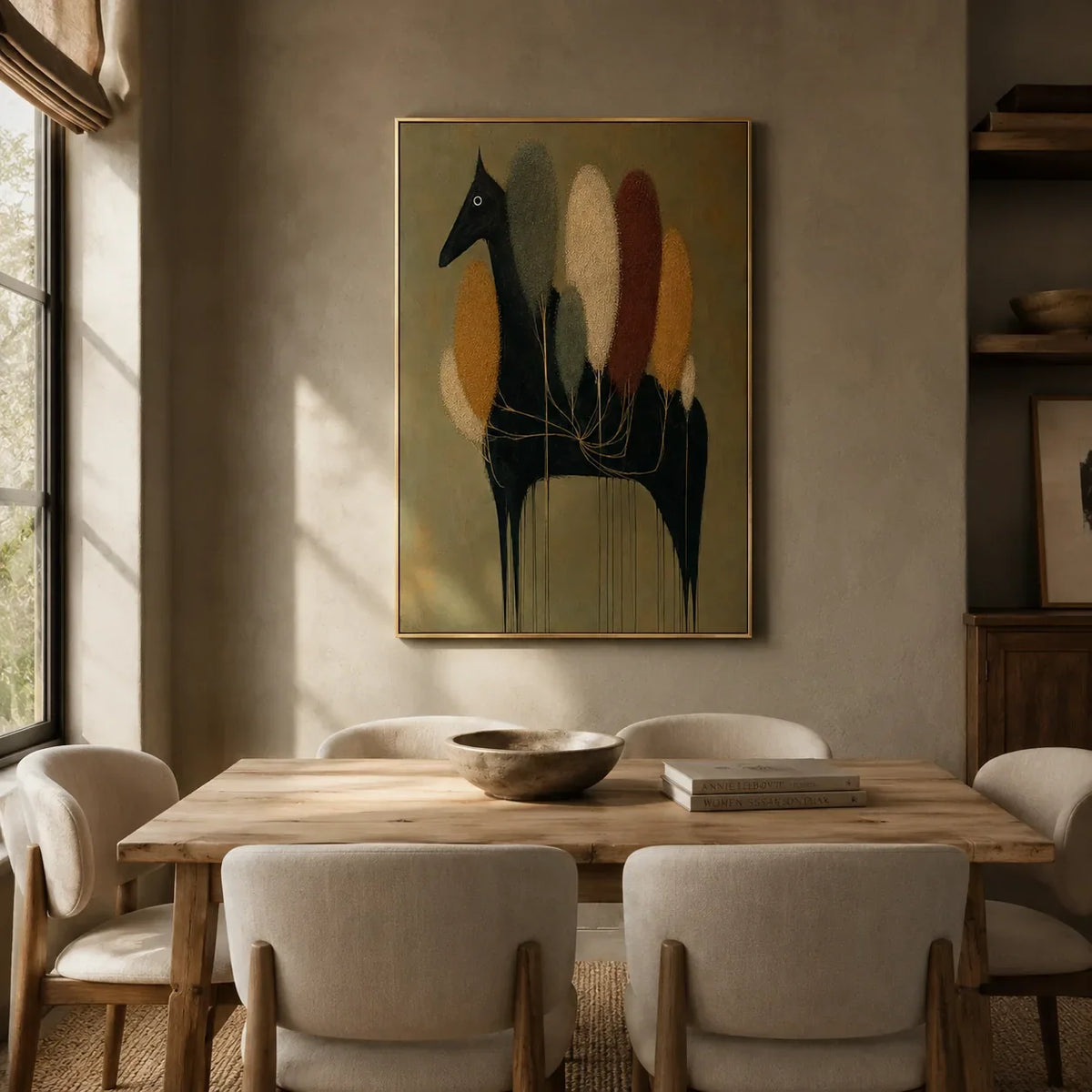 Midnight Grove Horse Wall Art styled with minimal interior decor | Olyrel