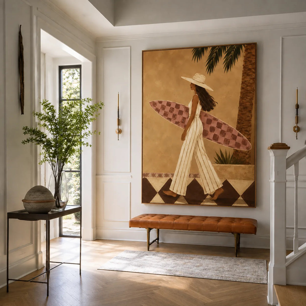 Sunlit Surf Walk Figure Wall Art styled interior scene 1 | Olyrel