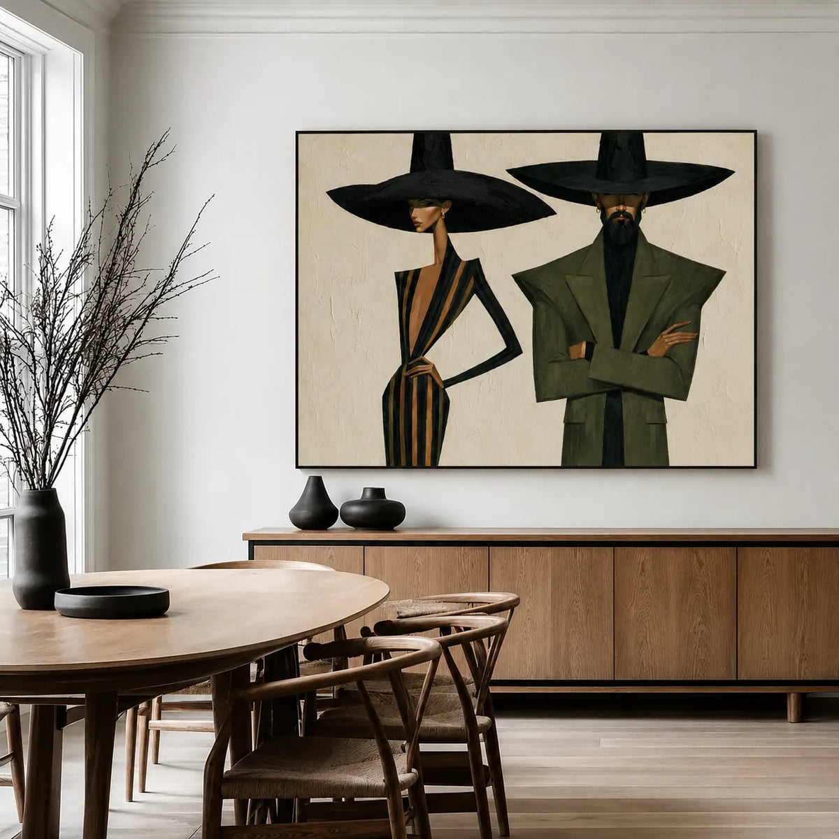 Olive Hat Duo Figure Wall Art styled interior scene 1 | Olyrel