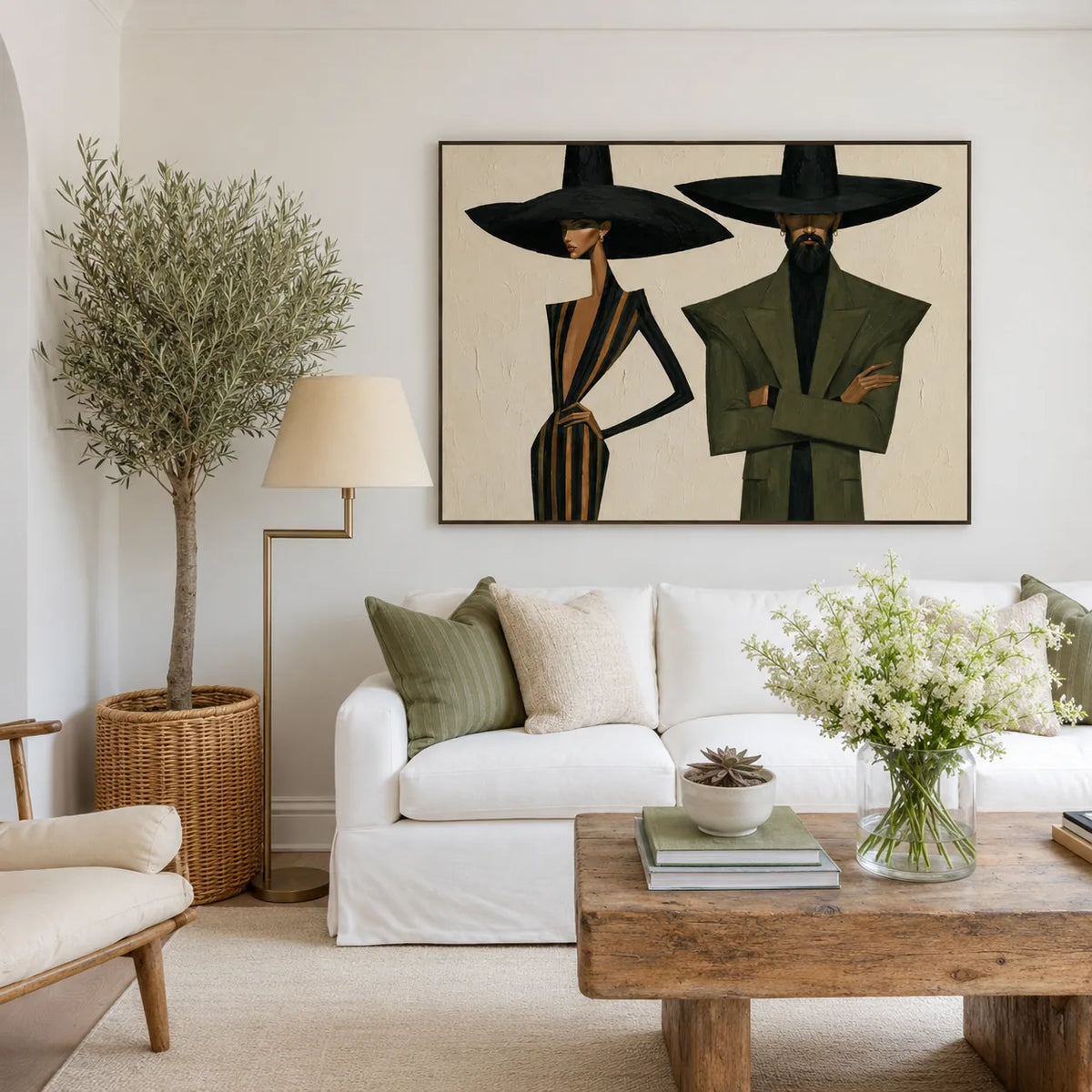 Olive Hat Duo Figure Wall Art styled interior scene 3 | Olyrel