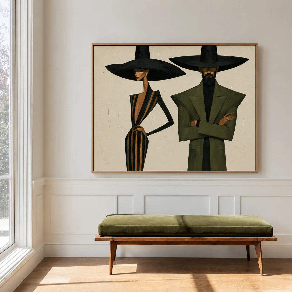 Olive Hat Duo Figure Wall Art styled interior scene 4 | Olyrel